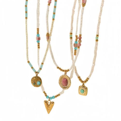 Collier bijoux de mode, Acier inoxydable 304, avec rhodonite & cristal, Plaqué or 18K, styles différents pour le choix & pour femme, multicolore, Vendu par PC