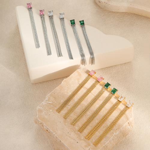 Módní náušnice Fringe, 304 Stainless Steel, módní šperky & pro ženy & s drahokamu, více barev na výběr, Prodáno By Pair