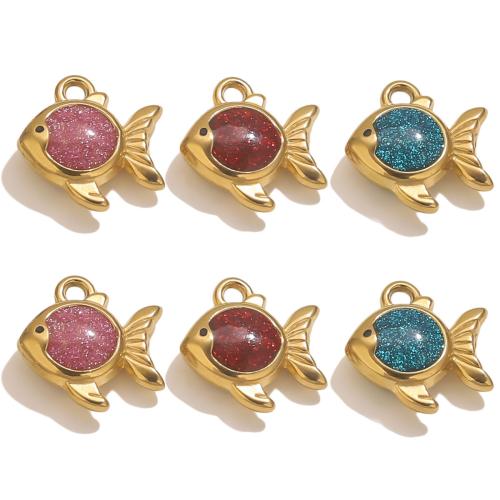 Stainless Steel Animal Pendants 304 Stainless Steel Fish gold color plated DIY & enamel Sold By Bag