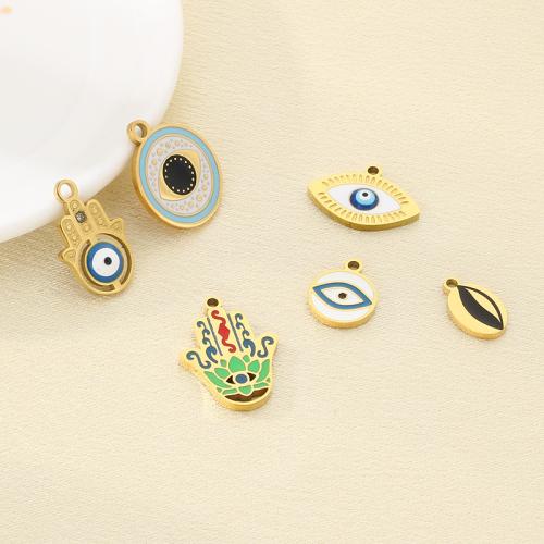 Evil Eye Hängen, 304 rostfritt stål, med Harts, guldfärg pläterade, DIY & emalj, gyllene, 10PC/Bag, Säljs av Bag