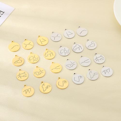 Aço inoxidável Constellation Pendant, Aço inoxidável 304, 12 Signos do Zodíaco, banhado, DIY & com strass, Mais cores pare escolha, 10PCs/Bag, vendido por Bag