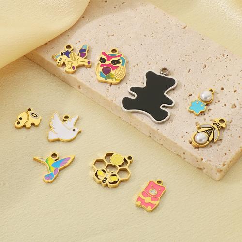 Aço inoxidável animal Pingentes, Aço inoxidável 304, with resina & Concha de resina, cromado de cor dourada, DIY & esmalte, dourado, 10PCs/Bag, vendido por Bag