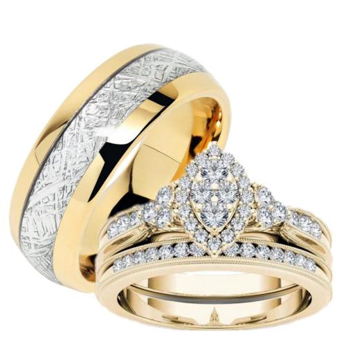 Zink Alloy Par ring, guldfärg pläterade, olika storlek för val & olika stilar för val & micro bana cubic zirconia & för par, Storlek:6-11, Säljs av PC