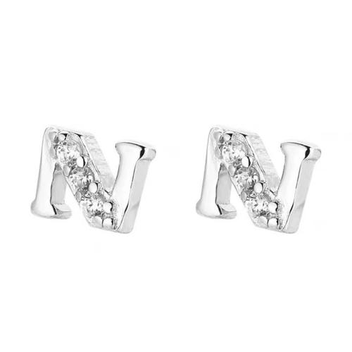 925 sterling silver Stud Earring, Alfabetsbokstav, olika stilar för val & micro bana cubic zirconia & för kvinna, 4x5mm, Säljs av Par