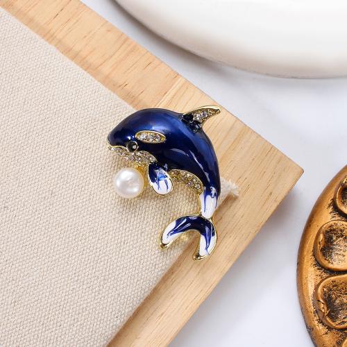 Sladkovodní Pearl Brož, Zinek, s Sladkovodní Pearl, Velryba, barva pozlacený, módní šperky & smalt & s drahokamu, více barev na výběr, 37.79x14.18x31.41mm, Prodáno By PC