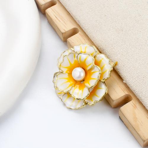 Sladkovodní Pearl Brož, Zinek, s Sladkovodní Pearl, Květina, barva pozlacený, módní šperky & smalt, více barev na výběr, 36.89x14.23x35.92mm, Prodáno By PC