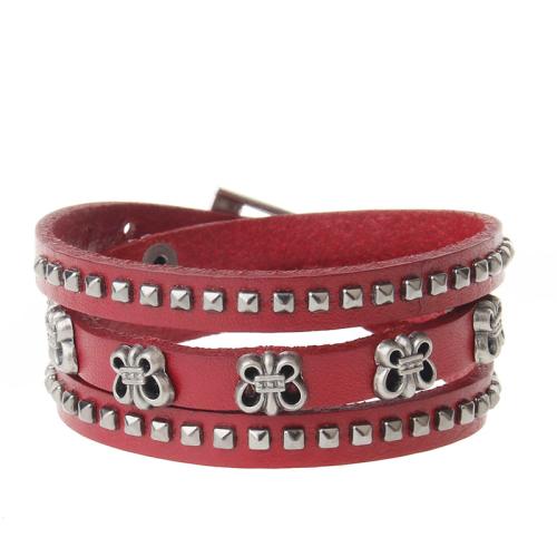 Bracelet de cuir de vachette, alliage de zinc, avec cuir de peau de vache, Placage, bijoux de mode & unisexe, plus de couleurs à choisir, Longueur 61.5 cm, Vendu par PC