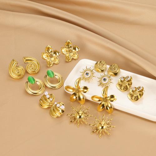 Boucle d'oreille de gaujon en acier inoxydable, Acier inoxydable 304, Plaqué or 18K, bijoux de mode & styles différents pour le choix & pour femme, Vendu par paire