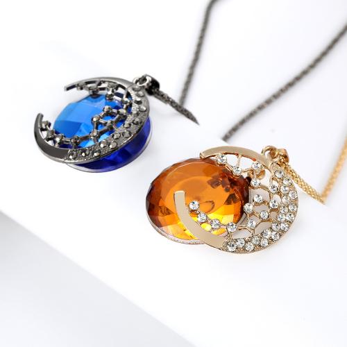 Zink Alloy tröja kedja halsband, med Kristall, plated, mode smycken & för kvinna, fler färger för val, Säljs av PC