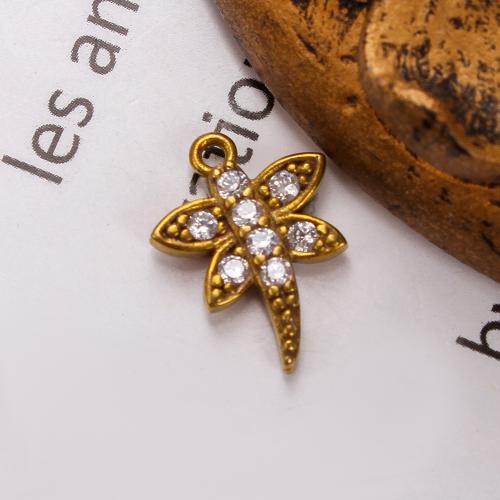 Šatonové mosaz Přívěsky, Dragonfly, á, DIY & s drahokamu, zlatý, nikl, olovo a kadmium zdarma, 10.48x2.27x14.63mm, Vnitřní průměr:Cca 5.09mm, Prodáno By PC