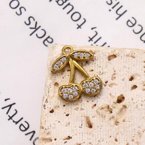 Šatonové mosaz Přívěsky, Třešeň, á, DIY & s drahokamu, zlatý, nikl, olovo a kadmium zdarma, 10.71x2.01x13.20mm, Vnitřní průměr:Cca 5.09mm, Prodáno By PC