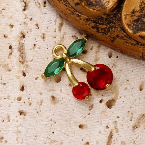 Šatonové mosaz Přívěsky, Třešeň, á, DIY & s drahokamu, zlatý, nikl, olovo a kadmium zdarma, 12.88x4.38x15.69mm, Vnitřní průměr:Cca 5.09mm, Prodáno By PC