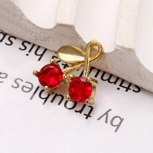 Šatonové mosaz Přívěsky, Třešeň, á, DIY & s drahokamu, zlatý, nikl, olovo a kadmium zdarma, 12.88x4.17x13.85mm, Vnitřní průměr:Cca 5.09mm, Prodáno By PC