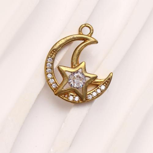 Šatonové mosaz Přívěsky, Měsíc a hvězda, á, DIY & s drahokamu, zlatý, nikl, olovo a kadmium zdarma, 14.61x2.52x18.54mm, Vnitřní průměr:Cca 5.09mm, Prodáno By PC