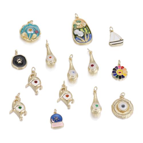 Mosaz Šperky Přívěsky, s Plastové Pearl, á, DIY & micro vydláždit kubické zirkony & smalt, zlatý, nikl, olovo a kadmium zdarma, Prodáno By PC