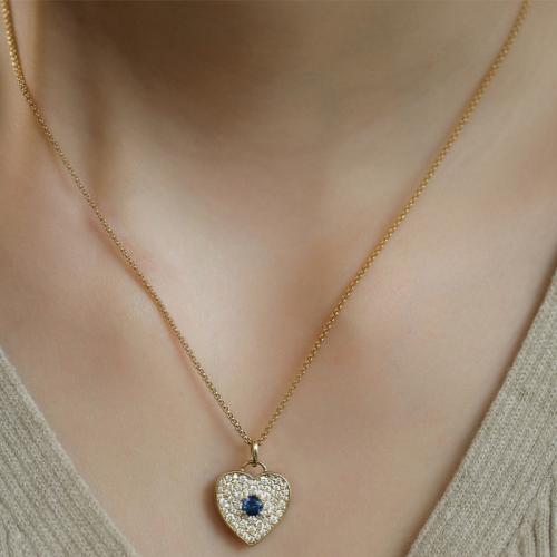 925 sterling silver Halsband, Hjärta, guldfärg pläterade, micro bana cubic zirconia & för kvinna, Längd Ca 17.7 inch, Säljs av PC