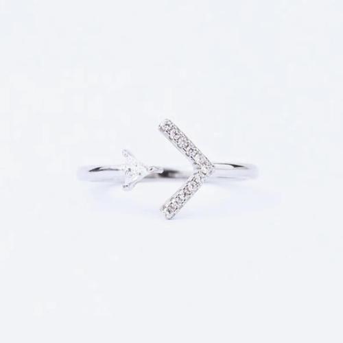 laiton Cuff Bague, pointe de flèche, Plaqué de platine, styles différents pour le choix & pavé de micro zircon & pour femme, Taille:6-8, Vendu par PC