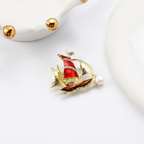Sladkovodní Pearl Brož, Zinek, s Sladkovodní Pearl, Plachetnice, barva pozlacený, módní šperky & smalt & s drahokamu, více barev na výběr, 38.04x11.76x32.55mm, Prodáno By PC