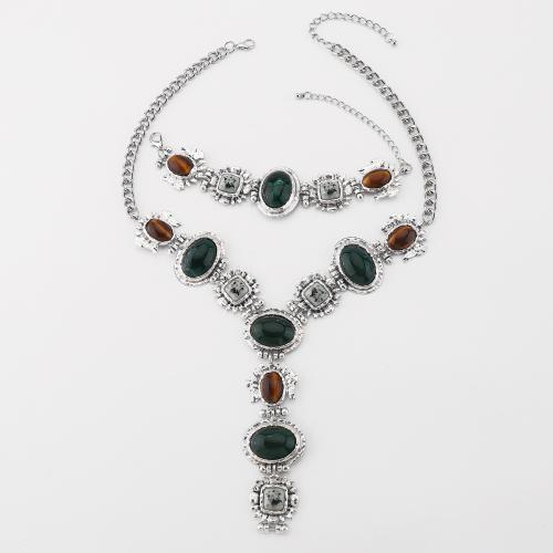 Zinc Alloy Jewelry Sets with iron chain & Resin plated fashion jewelry & for woman antique silver color Sold By PC