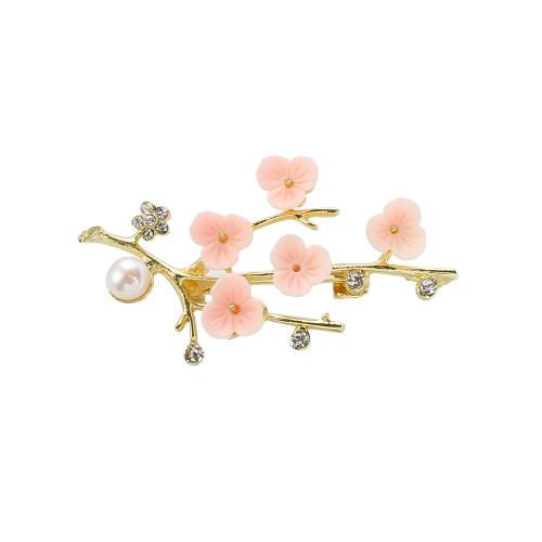 Sladkovodní Pearl Brož, Zinek, s Sladkovodní Pearl & Pryskyřice, Květina, barva pozlacený, módní šperky & s drahokamu, více barev na výběr, 62.22x13.31x32.93mm, Prodáno By PC