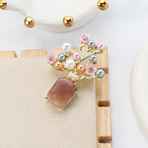 Sladkovodní Pearl Brož, Zinek, s Sladkovodní Pearl & Pryskyřice & Akryl, barva pozlacený, módní šperky & s drahokamu, více barev na výběr, 44.32x14.91x56.94mm, Prodáno By PC