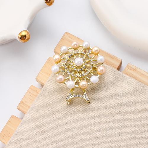 Sladkovodní Pearl Brož, Zinek, s Sladkovodní Pearl, Ruské kolo, barva pozlacený, módní šperky & s drahokamu, více barev na výběr, 37.01x14.07x43.30mm, Prodáno By PC