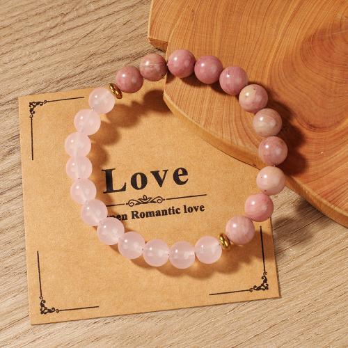 Gemstone Bracelets Natural Stone with Zinc Alloy gold color plated fashion jewelry pink Sold By Set