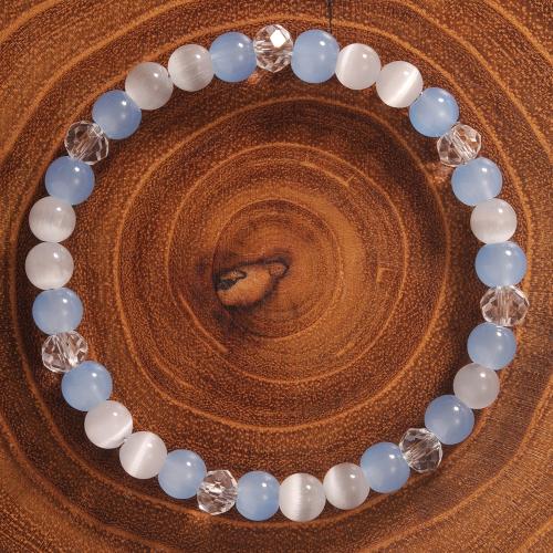 Bracelets de pierres précieuses, aigue-marine, avec Oeil de chat, Placage de couleur d'or, bijoux de mode, plus de couleurs à choisir, Vendu par PC