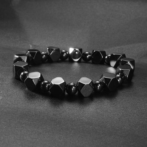 Bracelets de pierres précieuses, Obsidienne, avec hématite non magnétique, Placage de couleur d'or, bijoux de mode, noire, Vendu par PC