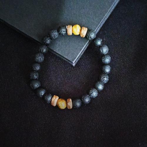 Bracelets de pierres précieuses, oeil de tigre, avec lave volcanique, Placage de couleur d'or, bijoux de mode, plus de couleurs à choisir, Vendu par PC