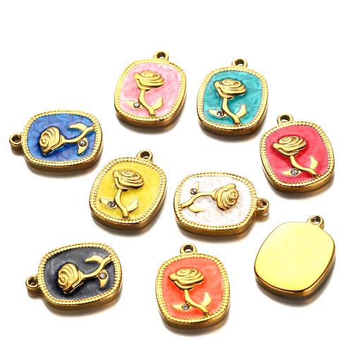 Stainless Steel Flower Pendant 304 Stainless Steel gold color plated DIY & enamel & with rhinestone Sold By Bag