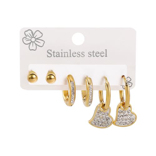 Edelstahl Tropfen Ohrring, 304 Edelstahl, drei Stücke & verschiedene Stile für Wahl & für Frau & Emaille & mit Strass, goldfarben, verkauft von setzen