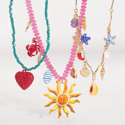 Collier résine, alliage de zinc, avec résine & plastique, Placage, styles différents pour le choix & pour femme & émail, Vendu par PC