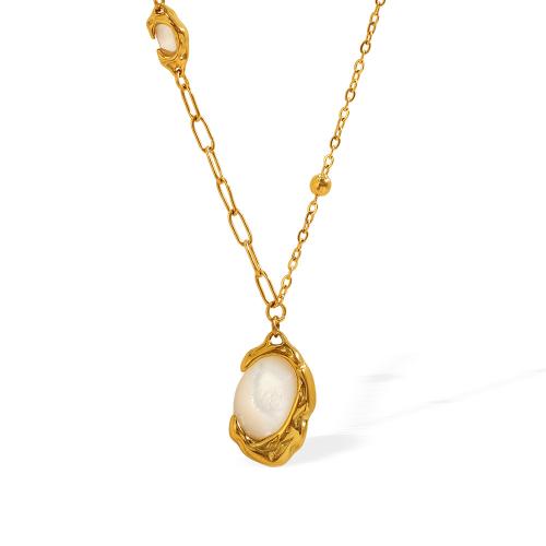 Stainless Steel Jewelry Necklace 304 Stainless Steel with White Shell 18K gold plated fashion jewelry & for woman Sold By PC