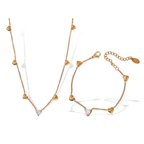 Stainless Steel smycken Ställer, 304 rostfritt stål, med Kristall, plated, mode smycken & olika stilar för val & för kvinna, gyllene, Säljs av PC