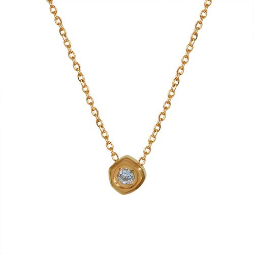 Colar de jóias de aço inoxidável, Aço inoxidável 304, with 5cm extender chain, banhado, joias de moda & micro pavimento em zircônia cúbica & para mulher, dourado, Pendant:0.65cm, comprimento 40 cm, vendido por PC
