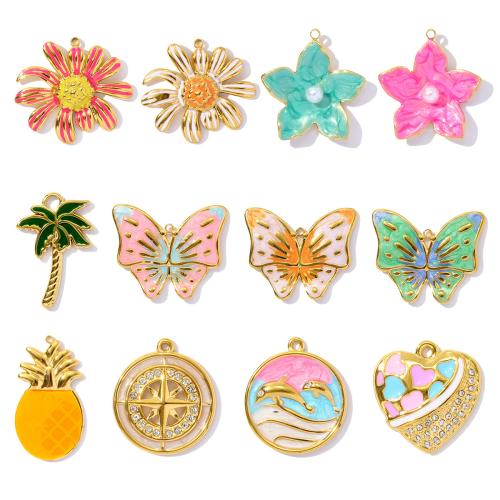 Stainless Steel Pendants 304 Stainless Steel plated DIY & enamel & with rhinestone Sold By Bag