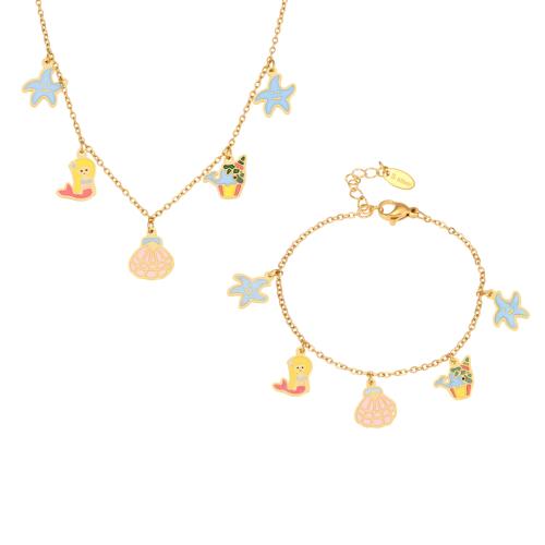 Dětské šperky Set, 304 Stainless Steel, á, pro děti & smalt, zlatý, Prodáno By PC
