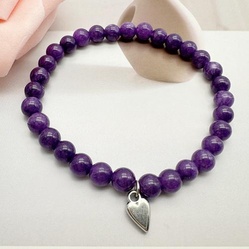 pierre gemme bracelet, avec alliage de zinc, coeur, fait à la main, bijoux de mode & unisexe, Diamètre intérieur:Environ 60mm, Vendu par PC