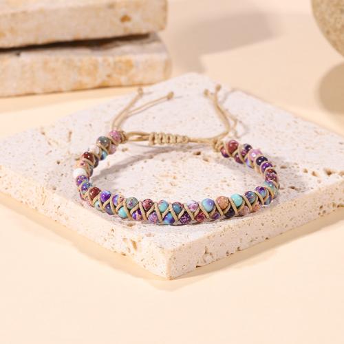 Jaspe d'impression bracelet, avec cordon de polyester, Rond, fait à la main, unisexe & réglable, Longueur Environ 6.3-11 pouce, Vendu par PC