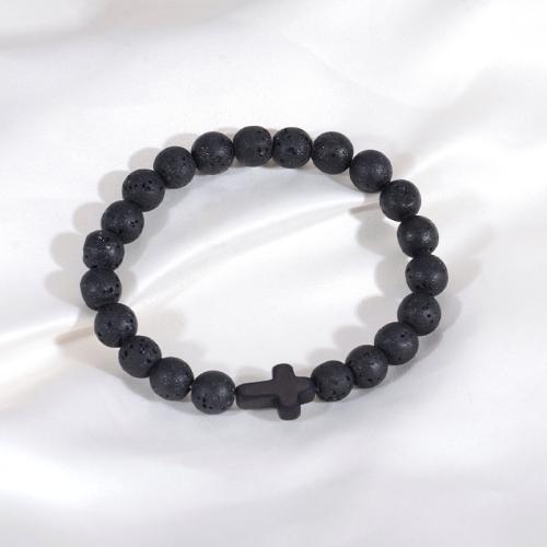lave volcanique bracelet, croix, fait à la main, bijoux de mode & unisexe, Longueur Environ 8.3 pouce, Vendu par PC