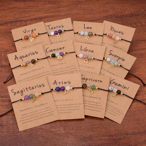 Cloch Nádúrtha Bracelet, le Corda terylene & Sinc Alloy, 12 Comharthaí an Stoidiaca, lámhdhéanta, unisex & inchoigeartaithe & stíleanna éagsúla do rogha, Fad Thart 6.3-11 Inse, Díolta De réir PC