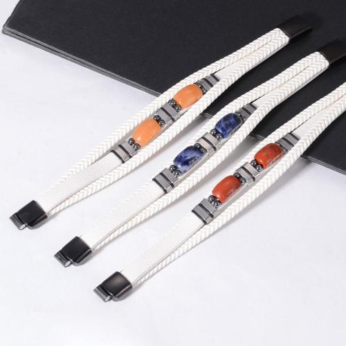 cuir PU bracelet, avec pierre gemme & Acier inoxydable 304, fait à la main, multicouche & différents matériaux pour le choix & unisexe & normes différentes pour le choix, Vendu par PC
