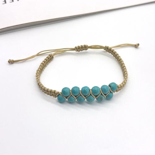 pierre gemme bracelet, avec cordon de polyester, Rond, fait à la main, différents matériaux pour le choix & unisexe & réglable, beads length 6mm, Diamètre intérieur:Environ 56mm, Vendu par PC
