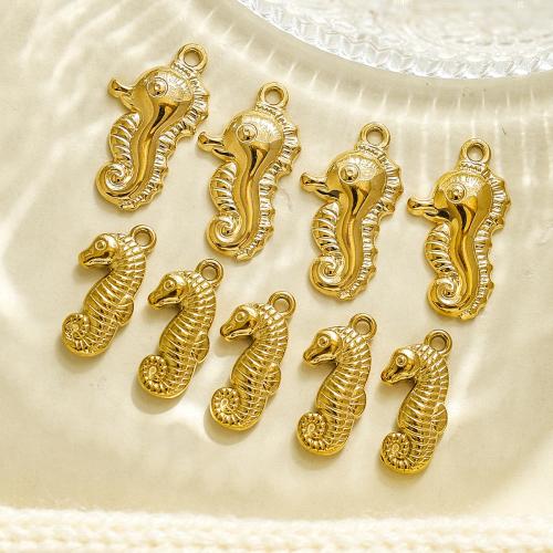 Nerezová ocel zvířat Přívěsky, 304 Stainless Steel, Seahorse, barva pozlacený, DIY, zlatý, 10PC/Bag, Prodáno By Bag