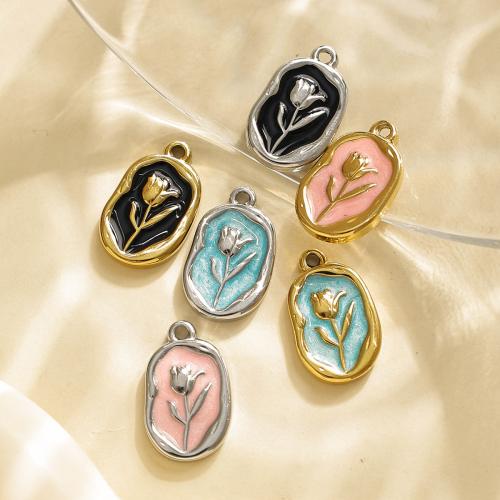 Stainless Steel Flower Pendant 304 Stainless Steel plated DIY & enamel Sold By Bag