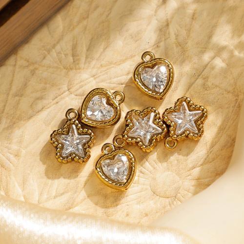 Nerezová ocel Šperky Přívěsky, 304 Stainless Steel, barva pozlacený, DIY & micro vydláždit kubické zirkony, zlatý, 10PC/Bag, Prodáno By Bag