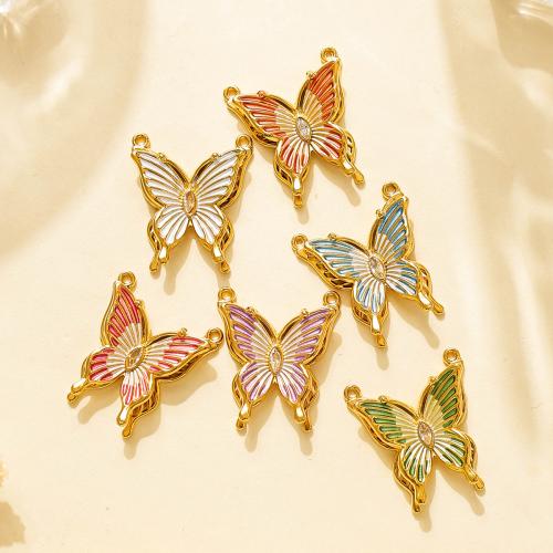 Acciaio inossidabile Animal Ciondoli, 304 acciaio inox, Farfalla, placcato, DIY & Micro spianare cubic zirconia & smalto, nessuno, 10PC/borsa, Venduto da borsa