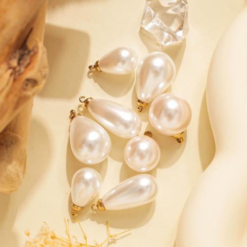 Plastikiniai Pakabukai, Plastikiniai Perlas, su 304 Nerūdijantis plienas, Ašara, padengtą, Pasidaryk pats, daugiau spalvų pasirinkimas, 10kompiuteriai/Krepšys, Pardavė Krepšys