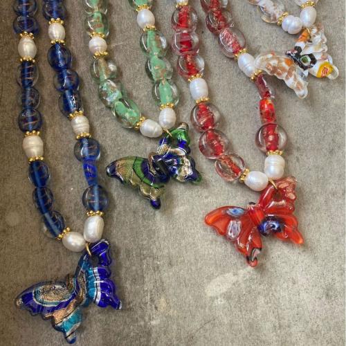 Collier Murano, chalumeau, avec Des billes de verre & Acier inoxydable 304, fait à la main, bijoux de mode & styles différents pour le choix & pour femme, plus de couleurs à choisir, Vendu par PC